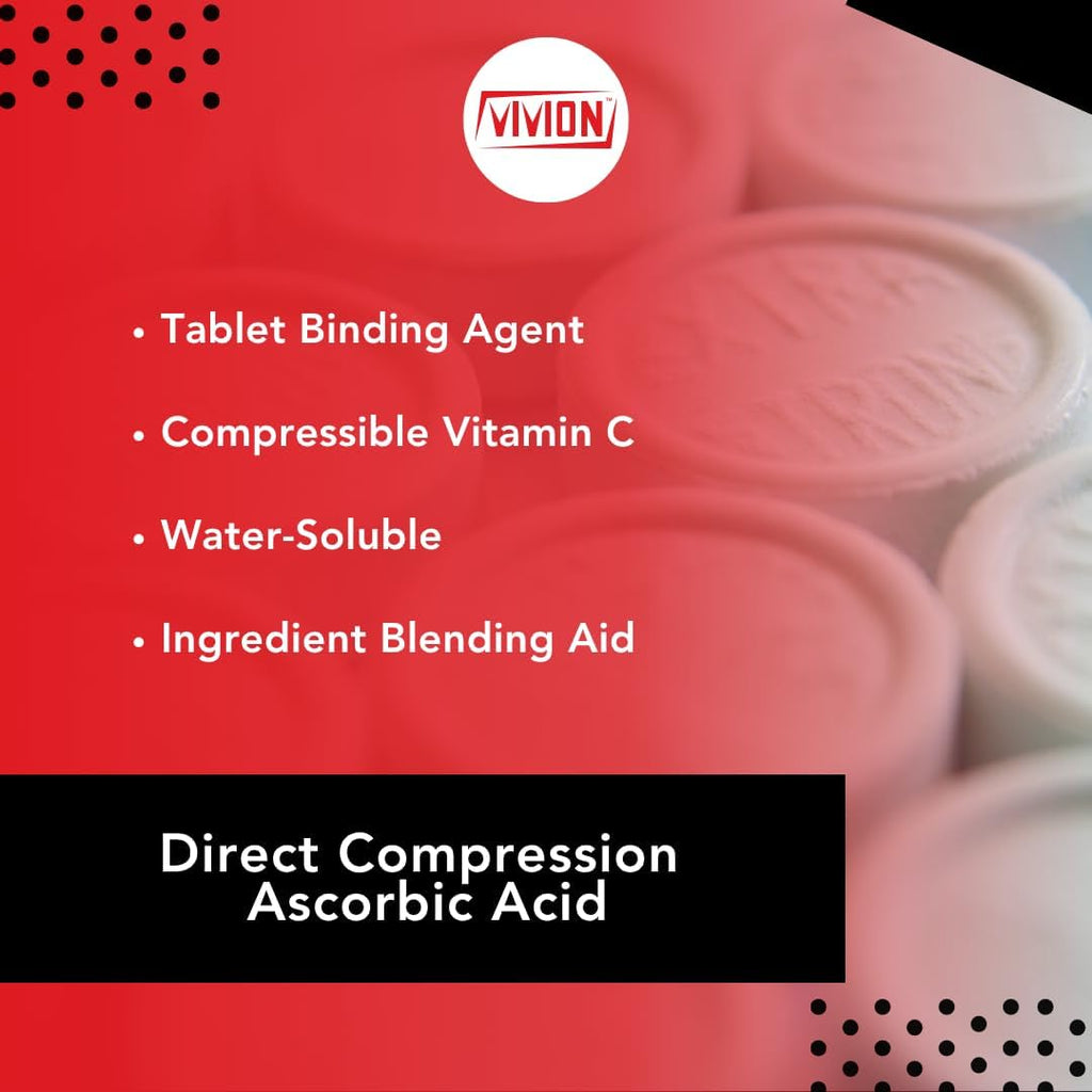 Vivion Vitamina C DC Powder - 5 kg (11 lb) - Ácido Ascórbico y HPMC para Compresión Directa