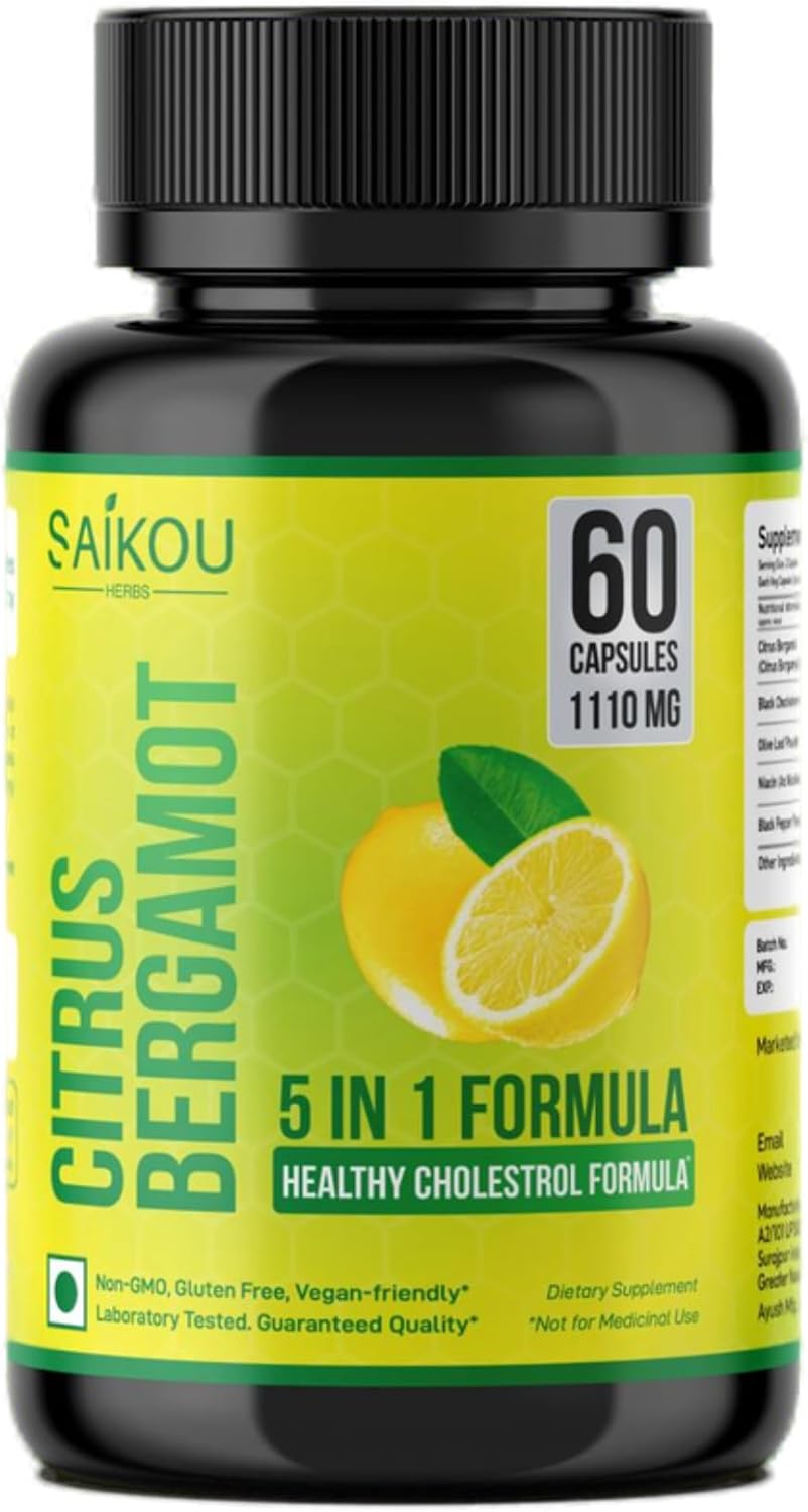 Citrus Bergamot 1110mg | 5-en-1 Fórmula Cardiovascular con Niacina | 60 Cápsulas Veganas