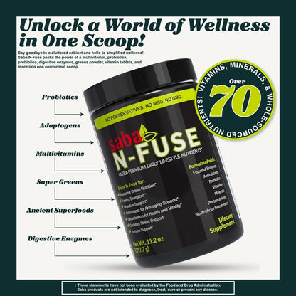 Saba N-Fuse™ Super Greens Powder – 50+ – Energía sostenida: Los adaptógenos y minerales esenciales ayudan a – Image 2