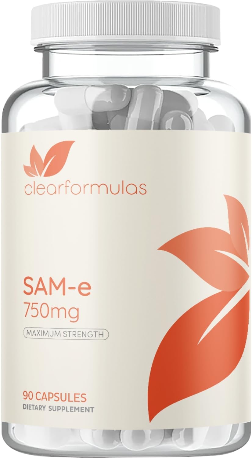 Clear Formulas Bioactive SAM-e 750mg - 90 Cápsulas - Suplemento de SAM-e de Alta Resistencia con Forma S,S Biológicamente Activa - Vegano, Sin OGM, Sin Conservantes - Fabricado en EE.UU.
