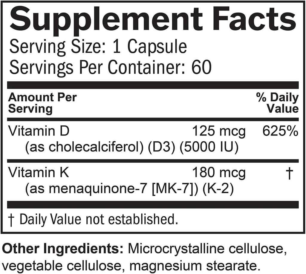 BRAINMD Vitamina D3 + K2, 60 Cápsulas – Apoyo Sinérgico para Huesos y Cognición