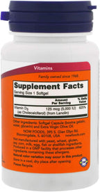NOW Vitamin D-3 5.000 UI, 120 Cápsulas Blandas