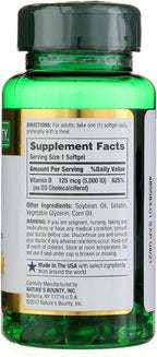 Nature's Bounty Vitamina D3 5000 UI, Softgels, 150 unidades (Paquete de 2)