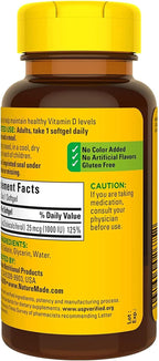 Nature Made Vitamina D3 1000 UI, 100 Cápsulas Blandas (Paquete de 2)