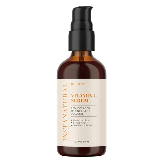 InstaNatural Sérum Facial de Vitamina C con Ácido Hialurónico y Ácido Ferúlico | Fórmula Iluminadora e Hidratante para una Piel Radiante y Suave - 60 ml