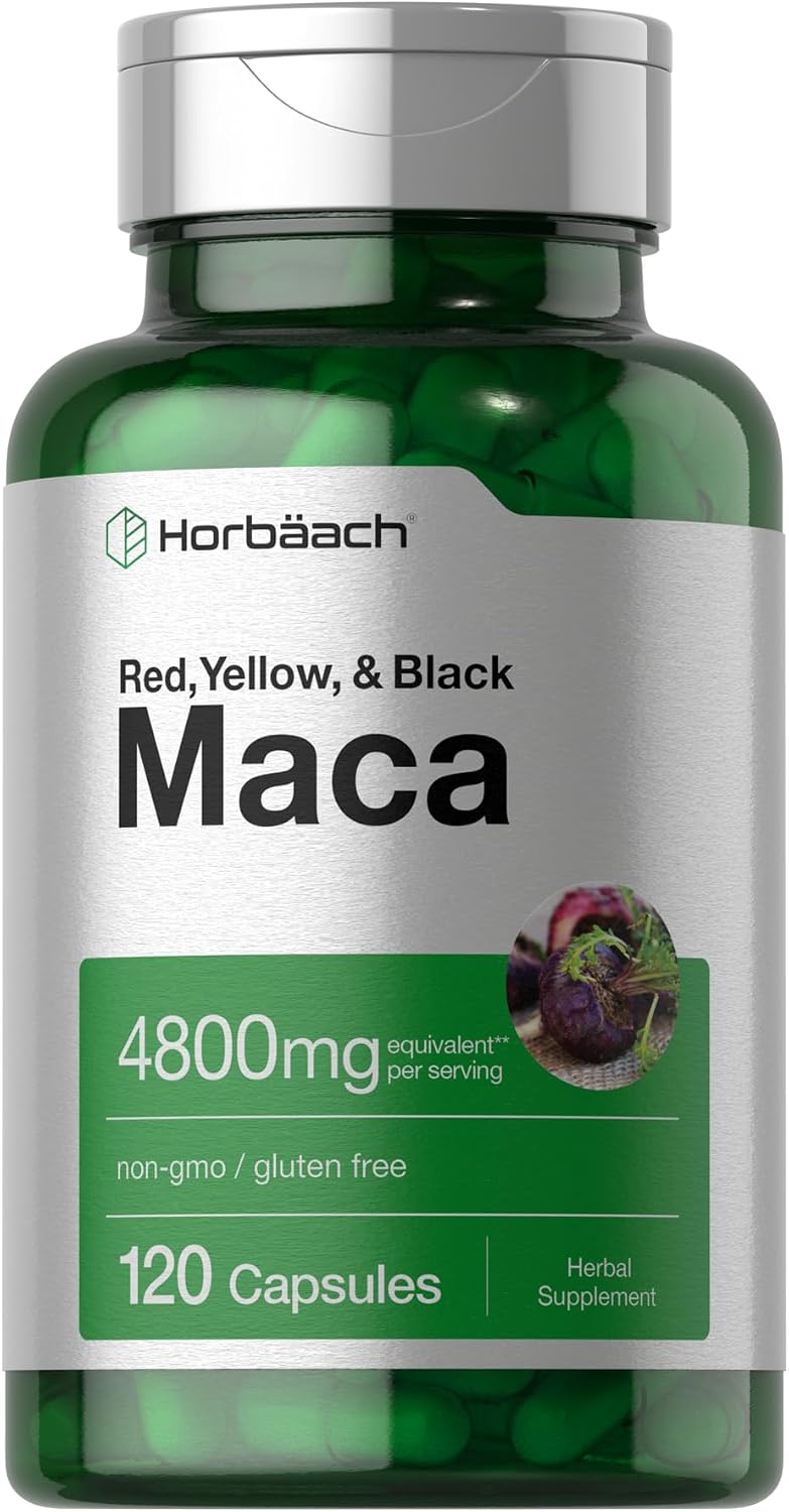 Horbäach Cápsulas de Raíz de Maca para Hombres y Mujeres | 120 Cápsulas | Extracto de Alta Potencia | Fórmula No GMO y Sin Gluten