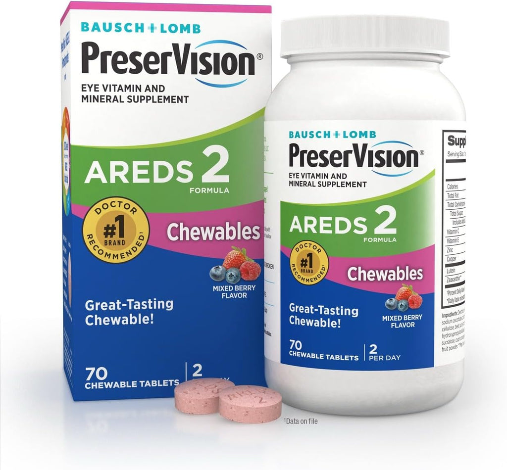 PreserVision AREDS 2 Complemento Alimenticio para la Vista, 70 Comprimidos Masticables Sabor Frutos del Bosque