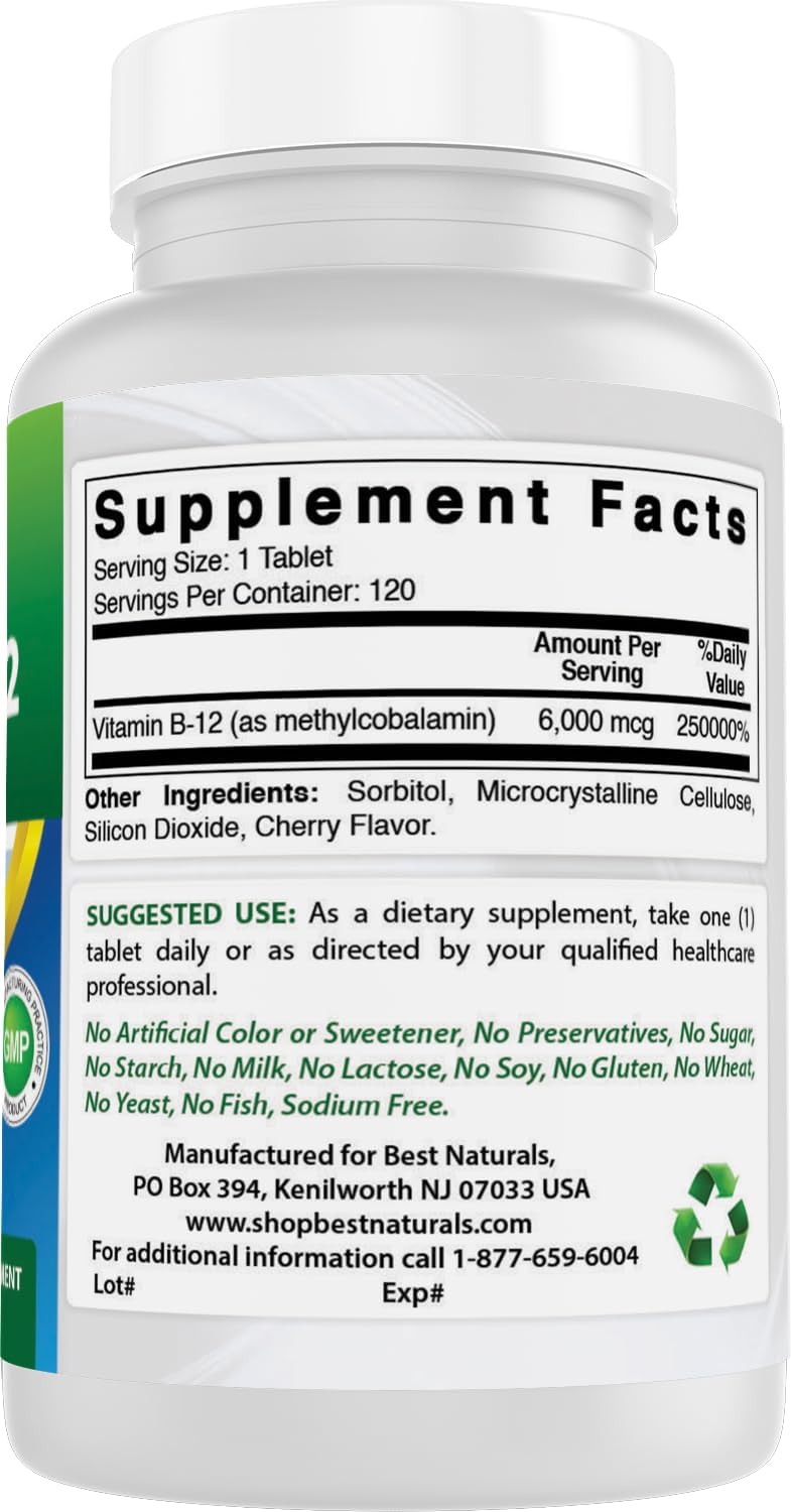 Best Naturals Vitamina B12 6000 mcg - 120 Comprimidos
