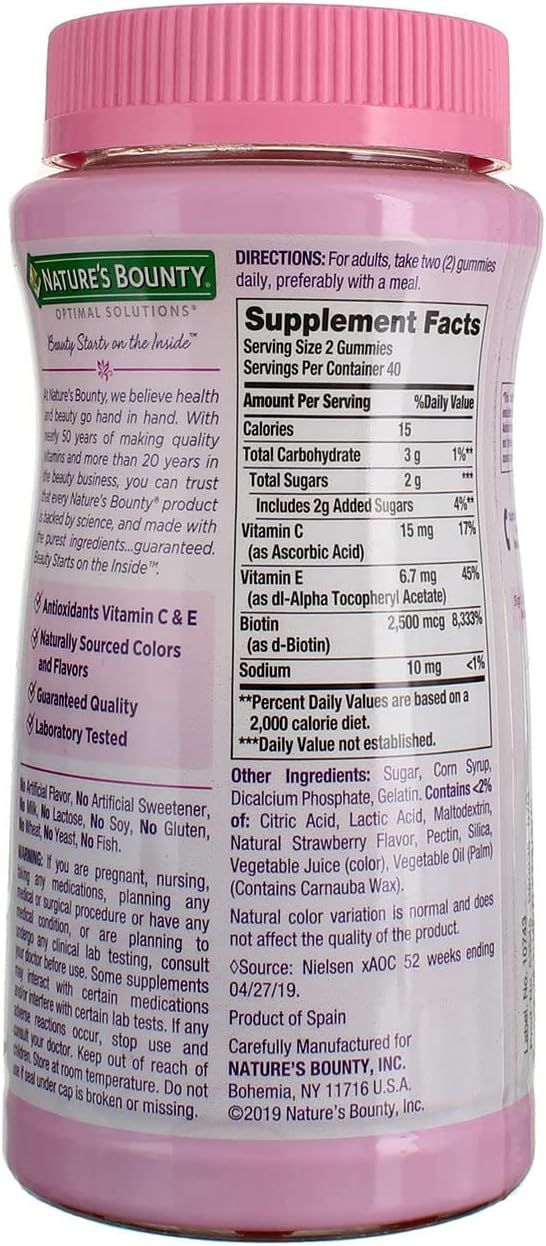 Nature's Bounty Optimal Solutions Gominolas para Piel, Cabello y Uñas, Pack de 2 (160 gominolas)