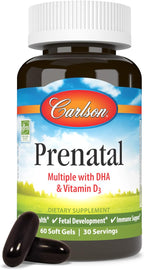 Carlson Prenatal, Multivitamínico con DHA y Vitamina D3, 60 Cápsulas Blandas