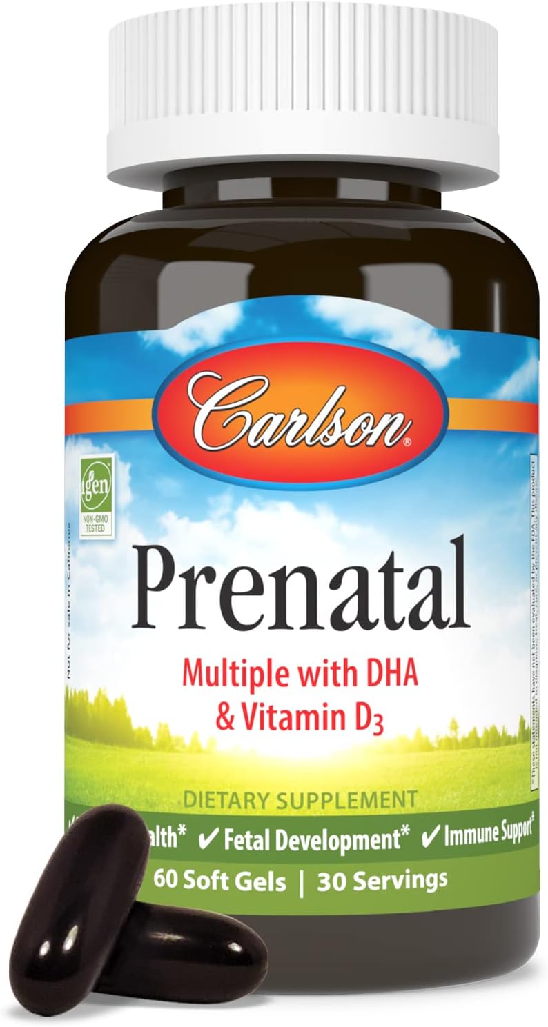 Carlson Prenatal, Multivitamínico con DHA y Vitamina D3, 60 Cápsulas Blandas