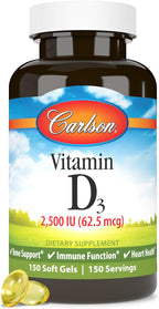 Carlson - Vitamina D3 2500 UI (62.5 mcg), 150 Cápsulas Blandas