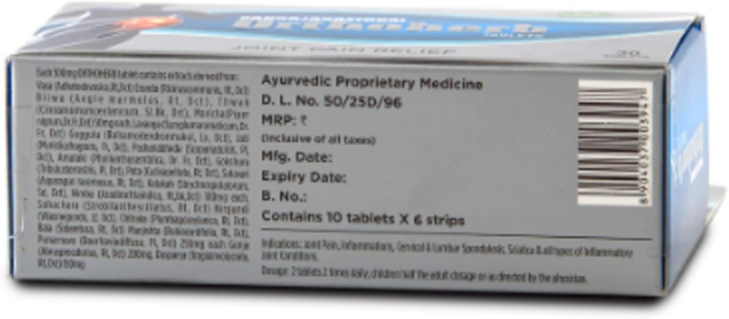 Pankajakasthuri Herbals Orthoherb Ayurvédico, 60 Comprimidos