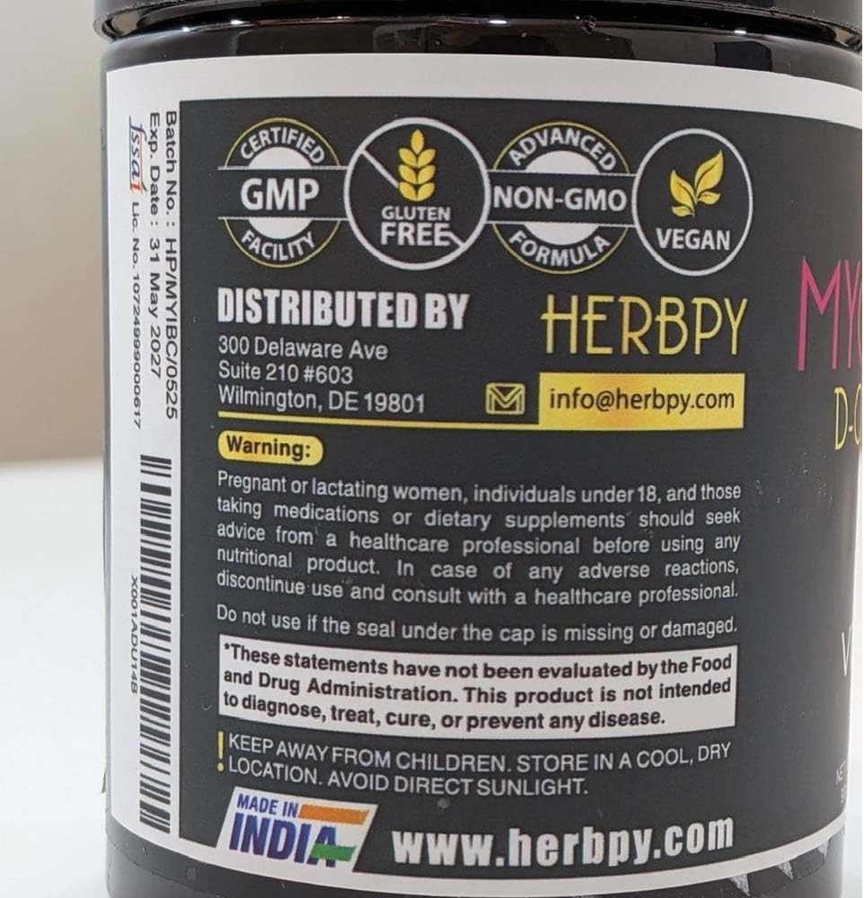 Herbpy 6en1 Premium Inositol 40:1 Myo-Inositol y D-Chiro Inositol con Folato, Berberina, Vitamina D3 y K2 - 120 Cápsulas Veganas