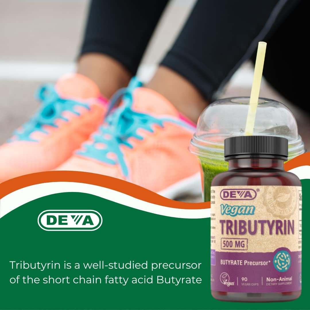 DEVA Vegan Tributirato 500 mg - 90 Cápsulas - Precurso de Butirato para la Salud Intestinal
