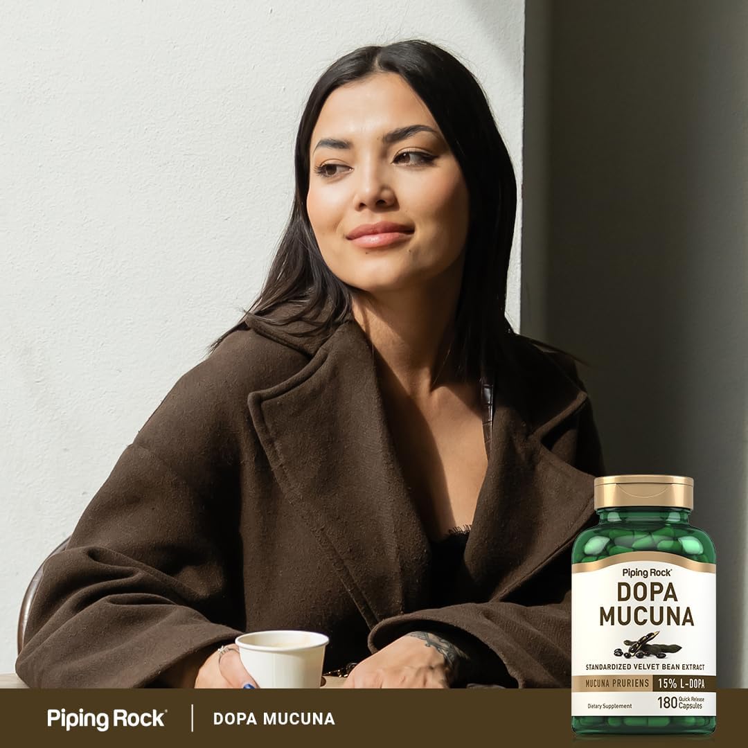 Piping Rock DOPA Mucuna Cápsulas | 180 unidades | 15% L-DOPA | Extracto de Mucuna Pruriens | Suplemento no-GMO y sin gluten