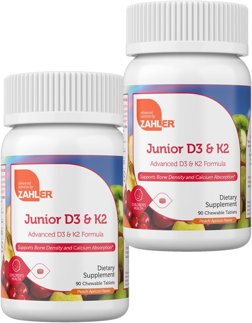 Zahler Junior Vitamin D3 + K2 Comprimidos Masticables para Niños, 2000 UI