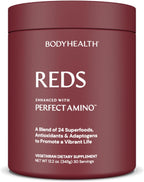 BodyHealth Reds Enhanced with PerfectAmino - Polvo de superalimentos diario con antioxidantes, adaptógenos, fitonutrientes, frutas, prebióticos, probióticos, fibra y proteína - 30 porciones