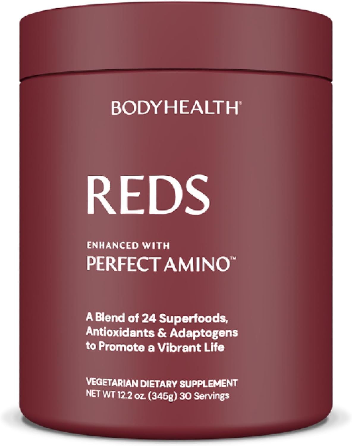 BodyHealth Reds Enhanced with PerfectAmino - Polvo de superalimentos diario con antioxidantes, adaptógenos, fitonutrientes, frutas, prebióticos, probióticos, fibra y proteína - 30 porciones