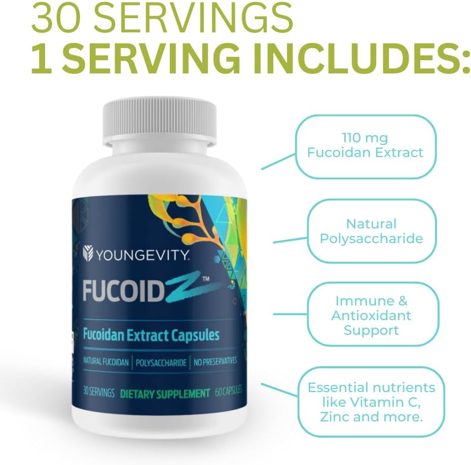 Youngevity FucoidZ - Organic Maritech Fucoidan Pure Extract and Cofactors (Vitamin C, Zinc, Elderberry + Botanical Blend) - Immune Support - Super Antioxidant - 60 Capsules