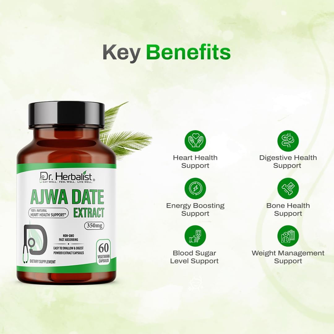Dr. HERBALIST Extracto de Dátil Ajwa 350mg - 60 Cápsulas Vegetarianas