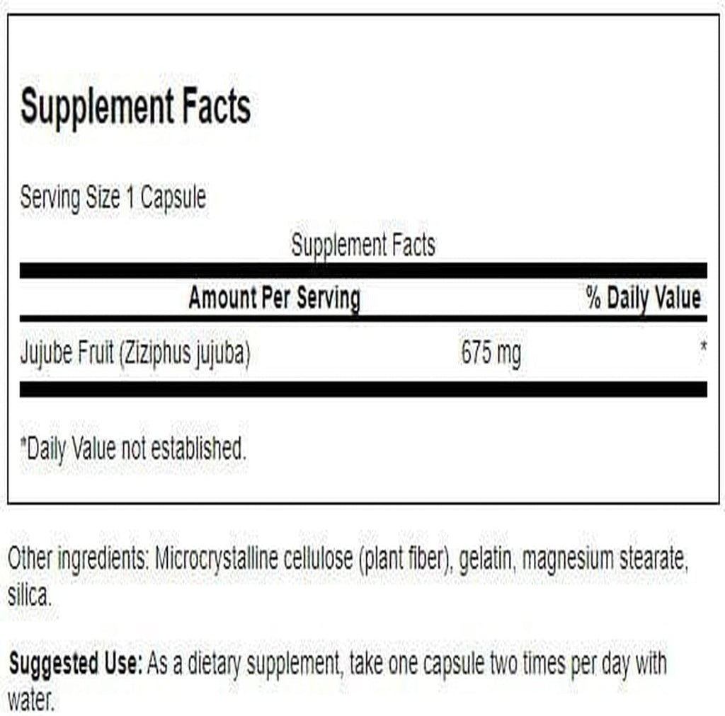 Swanson Jujube Fruit - Suplemento Herbal para la Calma y el Estrés (60 Cápsulas, 675mg)