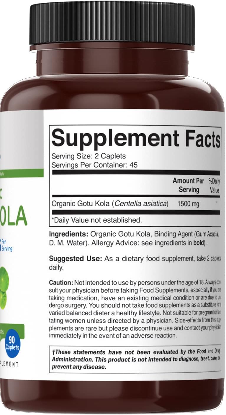 Gotu Kola Orgánico 1500mg, 90 Comprimidos Vegetarianos