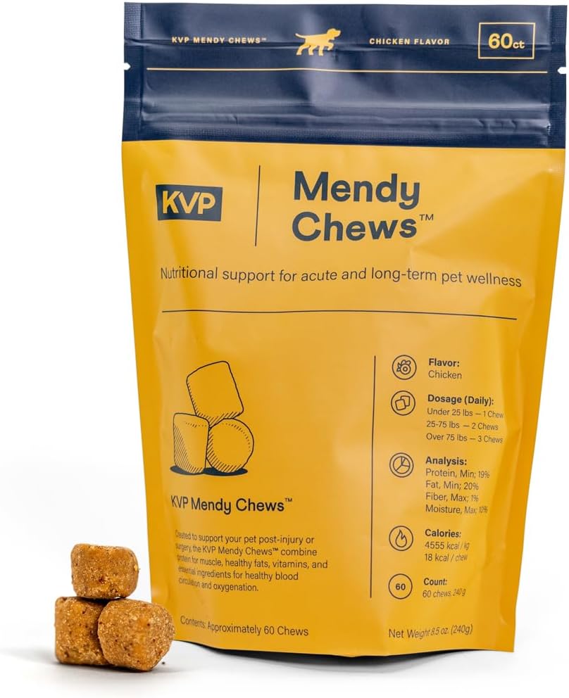 KVP Mendy Chews Multivitamínicos para Perros - Apoyo Articular y Recuperación Muscular - Sabor a Pollo - 60 unidades