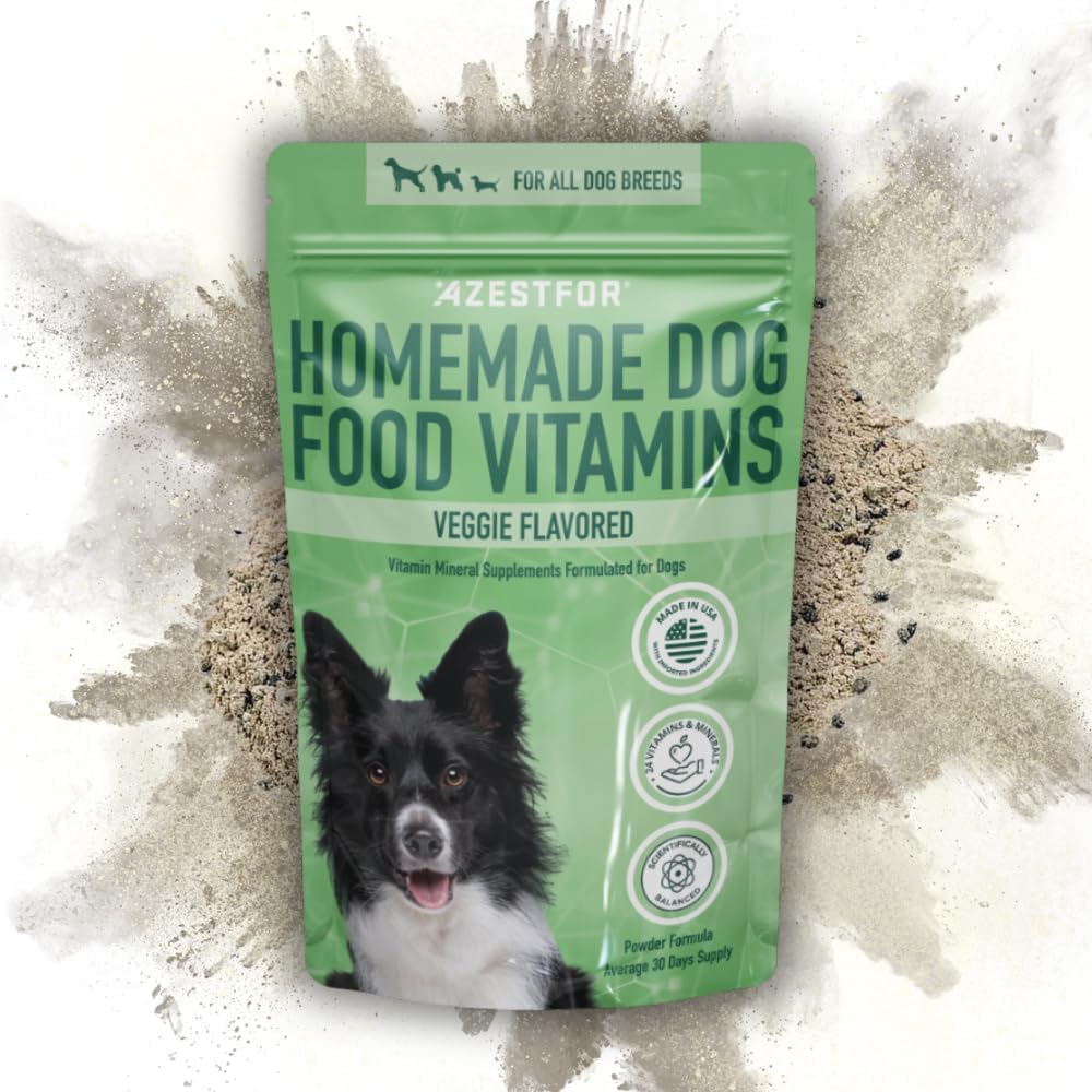 Polvo Pre-Mezcla de Vitaminas para Comida Casera de Perros – 24 Nutrientes Esenciales – Suplemento para Raw, BARF y Sin Granos – Todas las Razas y Edades – 16 oz Sabor Vegetal