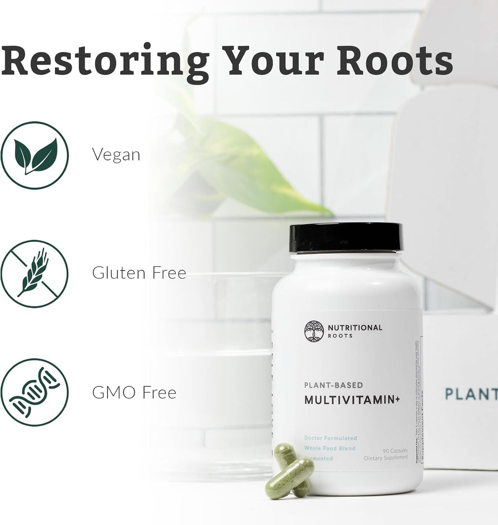Nutritional Roots Multivitamin+, Award-Winning Plant-Based (Vegan) Multivitamin, Organic Vegetables & Herbs, Fermented Vitamins, Probiotics, Doctor's Choice, 45 Servings