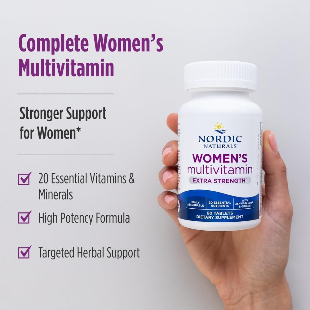Nordic Naturals Women’s Multivitamin Extra Strength - Multivitamínico para Mujeres - Apoyo para Piel, Cabello, Energía y Huesos - 20 Nutrientes Esenciales - 60 Comprimidos - 30 Dosis