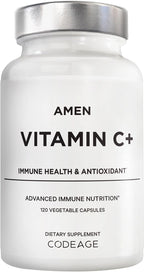 Amen Vitamina C+ con Zinc, Bioflavonoides, Quercetina, Escaramujo, Saúco – Vegano, No Transgénico – 2 Meses de Suministro - 120 Cápsulas