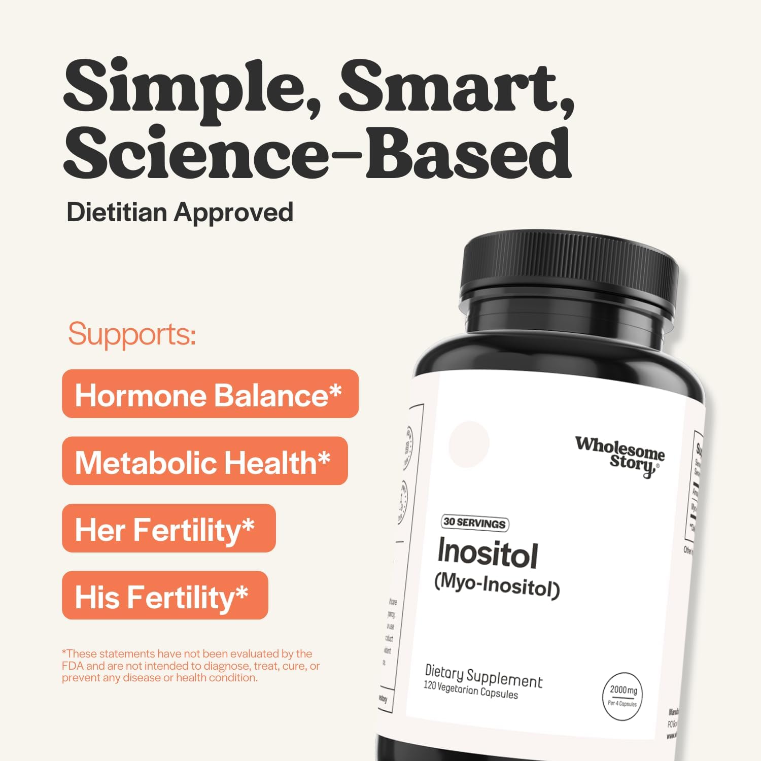 Wholesome Story Myo-Inositol 2000mg | 120 Cápsulas | Suplemento de Vitamina B8