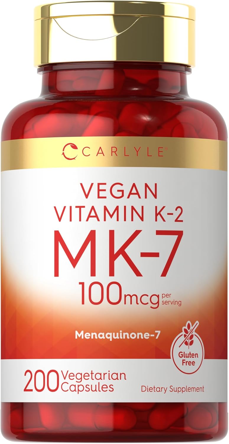 Carlyle MK-7 Vitamina K2 100 mcg | 200 Cápsulas | Suplemento Vegano, No GMO y Sin Gluten