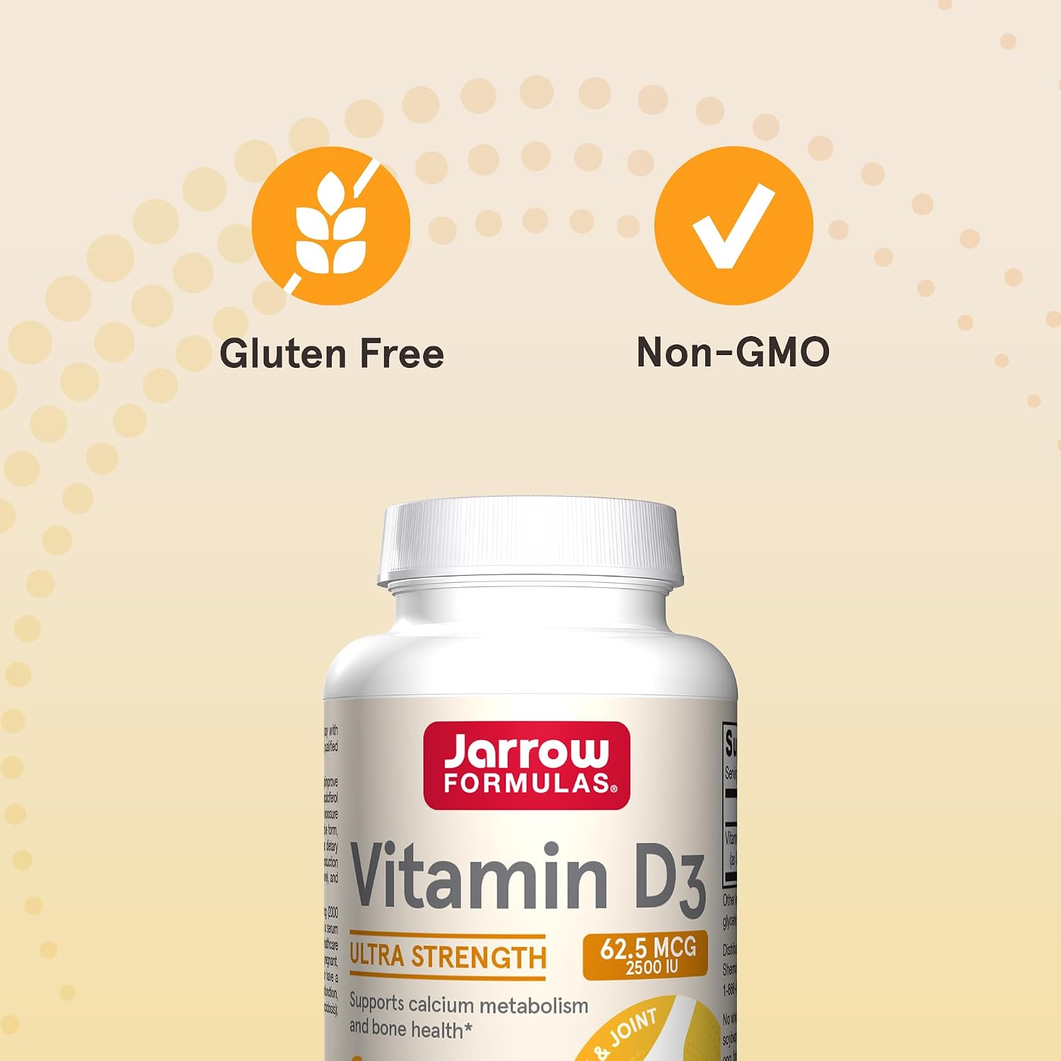 Jarrow Formulas Vitamina D3 62.5 mcg (2,500 UI) - 100 Cápsulas Blandas - Salud Ósea y Apoyo Inmunológico - Sin Gluten