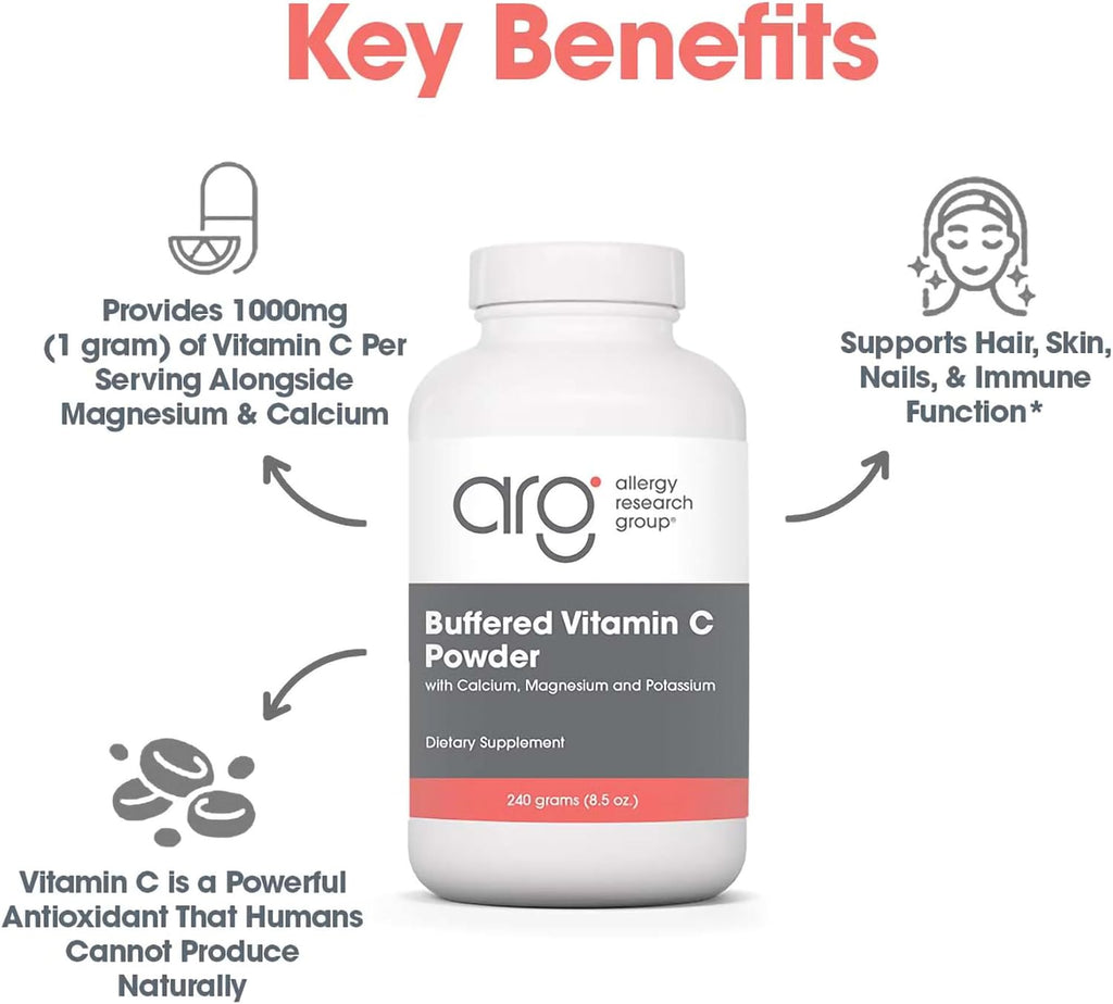 ARG Buffered Vitamin C Powder - Vitamina C Tamponada con Minerales - 102 Porciones - 241 g