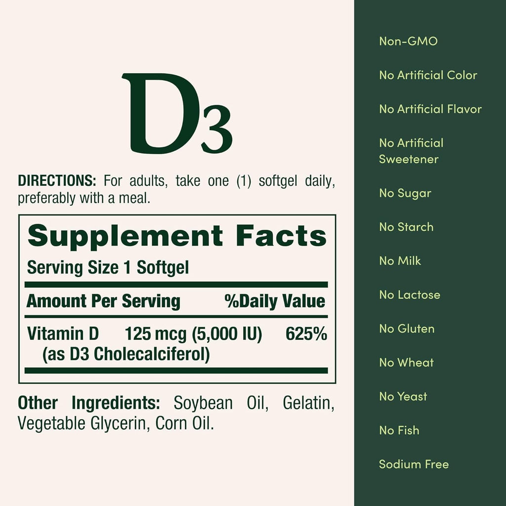 Nature's Bounty Vitamina D3 5000 UI, Softgels, 150 unidades (Paquete de 2)