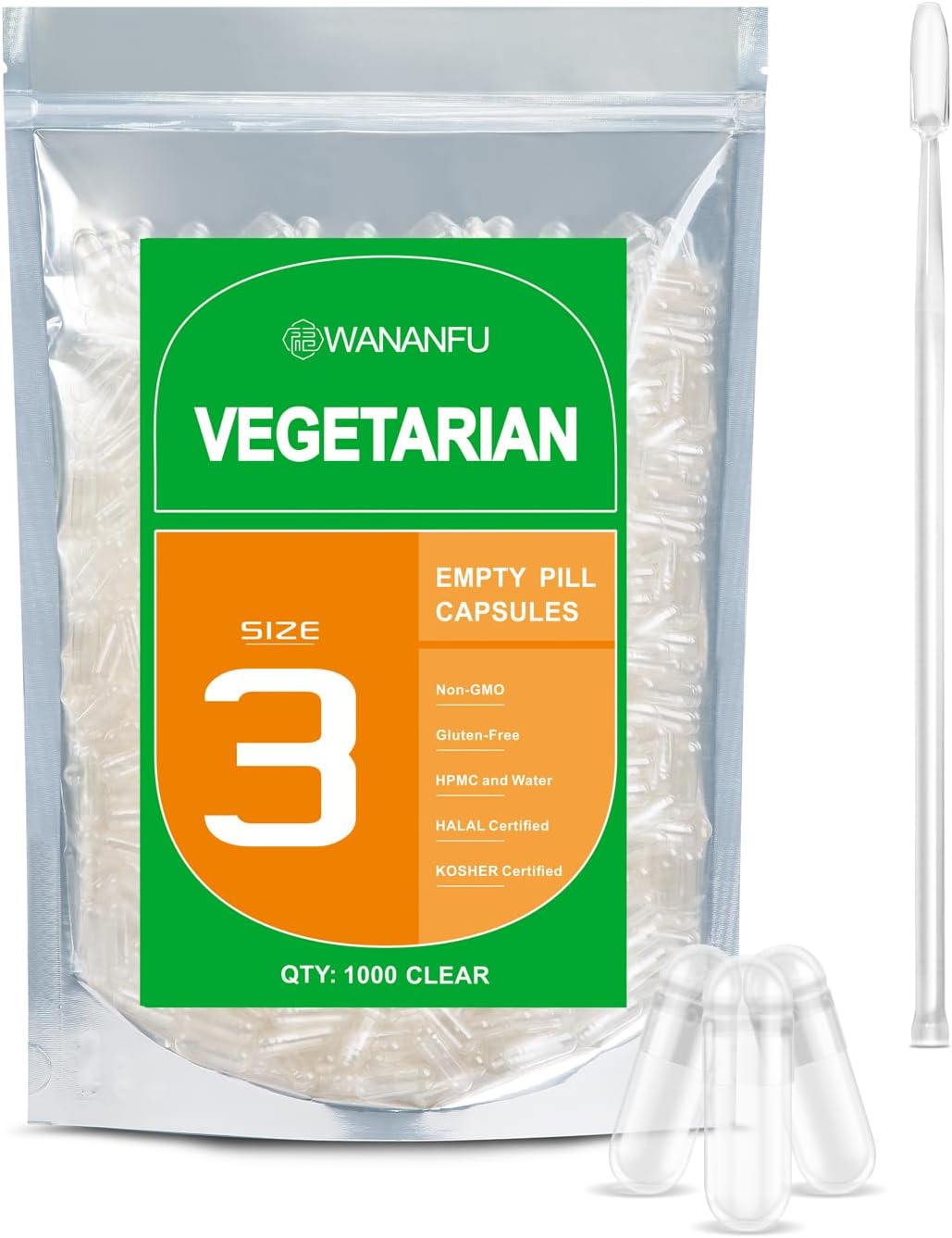 Cápsulas Vegetarianas Vacías Tamaño 3 (500 unidades) + 2 Cucharas de Laboratorio - wananfu