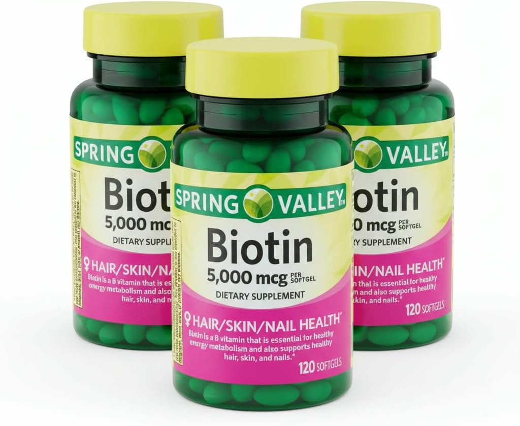 Biotina 5000 mcg 120 Cápsulas Blandas – Suplemento de Biotina de Alta Potencia, Vitamina B7 para Cabello, Piel y Uñas (Lote de 2)