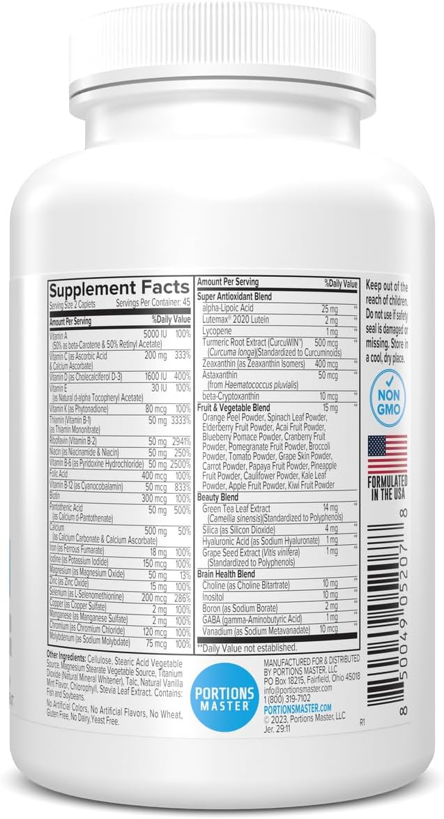 Portions Master Multivitamínico para Mujeres, Energía, Inmunidad y Huesos (90 Cápsulas)