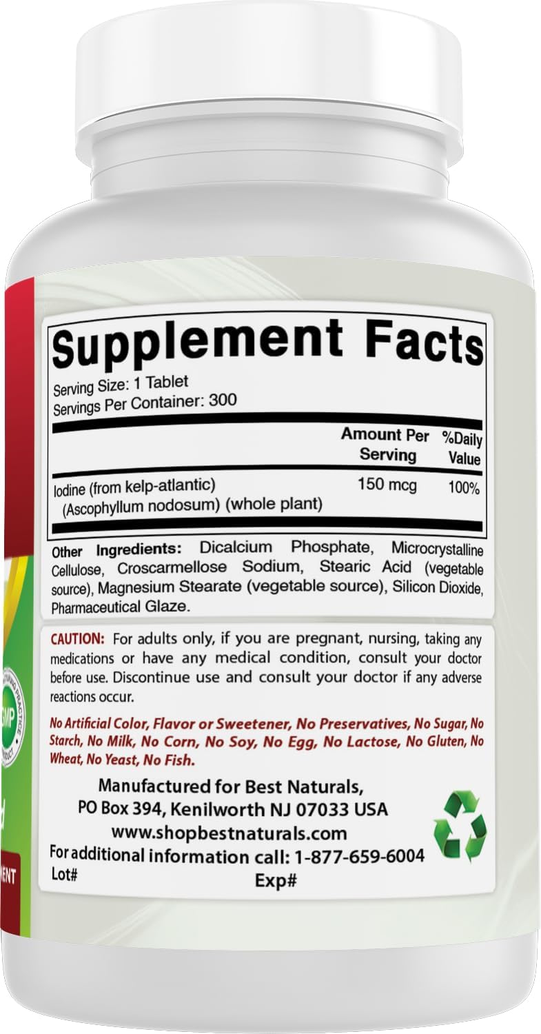Best Naturals Kelp Supplement 150 mcg, 300 Tablets