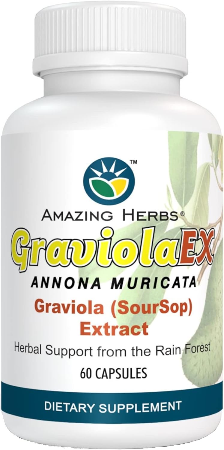 Amazing Herbs GraviolaEX Anona Muricata - Extracto Puro de Graviola (Guanábana) - 60 Cápsulas