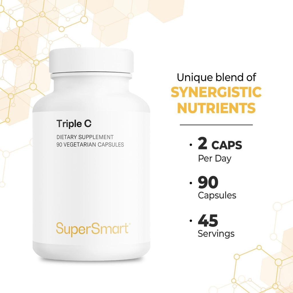 Supersmart Triple C (Alta Potencia): Complejo 3-en-1 de Vitamina C con Flavonoides - 90 Cápsulas Vegetales