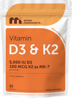 Micro Ingredients Vitamina D3 5.000 UI + K2 MK-7 100 mcg, 300 Cápsulas Blandas