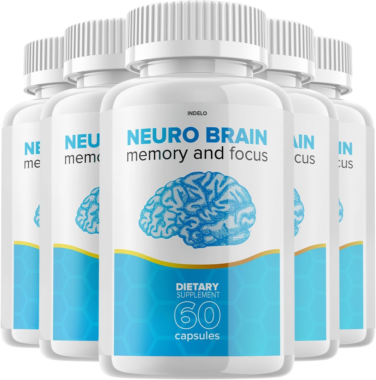 Neuro Brain Pack de 5 - Suplemento Nootrópico para Memoria y Concentración (300 Cápsulas)