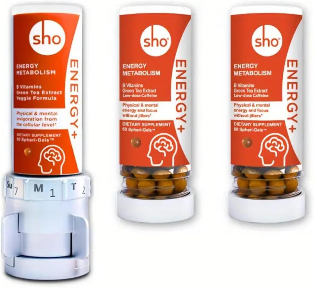 SHO Energy+ Focus Kit - Suplemento Vegano de Vitamina B con Matcha y Cafeína Natural (60 Cápsulas)