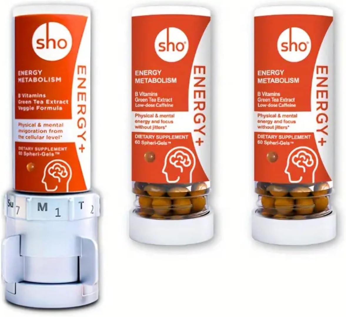 SHO Energy+ Focus Kit - Suplemento Vegano de Vitamina B con Matcha y Cafeína Natural (60 Cápsulas)