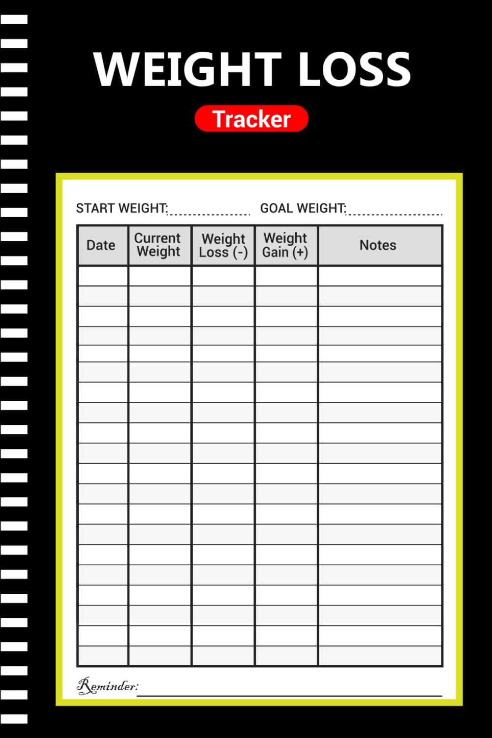 Registro de pérdida de peso: Diario simple para registrar y monitorear tu peso corporal diario (108 páginas, 15x23 cm)