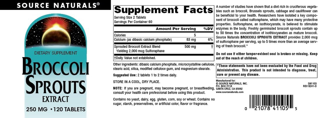 Source Naturals Broccosprouts Extract, 250 mg - 120 Tablets