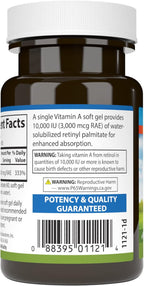 Carlson - Vitamina A Solubilizada, 10000 UI (3000 mcg EAR), Hidrosoluble, Salud Visual, 100 Cápsulas Blandas